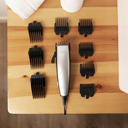 Cecotec Cortapelos Bamba PrecisionCare Power Blade Titanium, Cuchillas de Acero Inoxidable con Recubrimiento de Titanio, Palanca de ajuste regulable, Con cable, Color Gris, 9 Peines