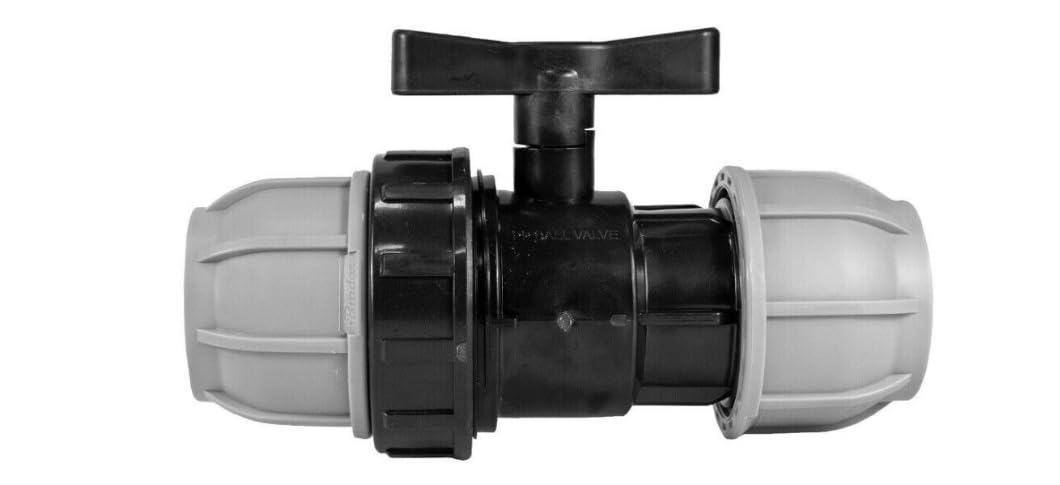 MDPE Compression Connector Fittings 20mm LDPE Water Pipe Elbow Valve Straight (Valve 20mm - 20mm)