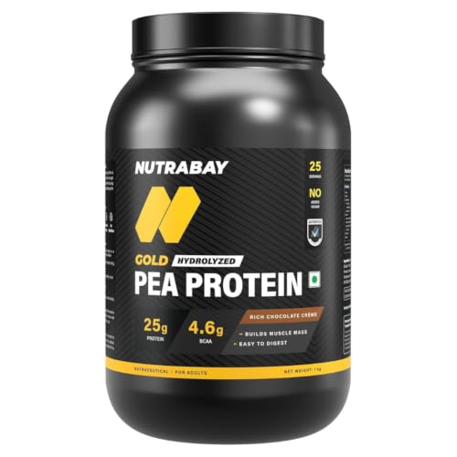 NUTRABAY Gold Pea Protein Powder - 1kg, Rich Chocolate Crème | 25g Protein, 4.6g BCAA, 5g Fiber | Complete Amino Profile | Tastiest & Smoothest Vegan,