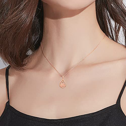 Sisgem 18K Rose Gold Lotus Lotus Flower Necklace For Women, Real Gold Teardrop Pendant And Chain Jewelry Gift For Her, 16-17 Inch #TOP3