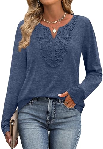 Image of XIEERDUO Boho Tops for Women Blouses Dressy Casual V Neck Long Sleeve Shirts Fall Outfits Trendy Vacation Clothes