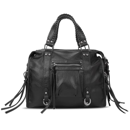 Hobo Bag Vegan Leather City Bag for Women Vintage Tote Handbag Top Handle Fringe Zipper Hobo Purse