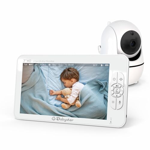 Image of Babystar 7" 720P Baby Monitor, HD Baby Monitor with Camera and Audio, Security Camera No WiFi, Remote Zoom/Pan/Tilt,Clear Night Vision,Up to 22 Hrs Battery Life,1000ft Long Range,Temperature