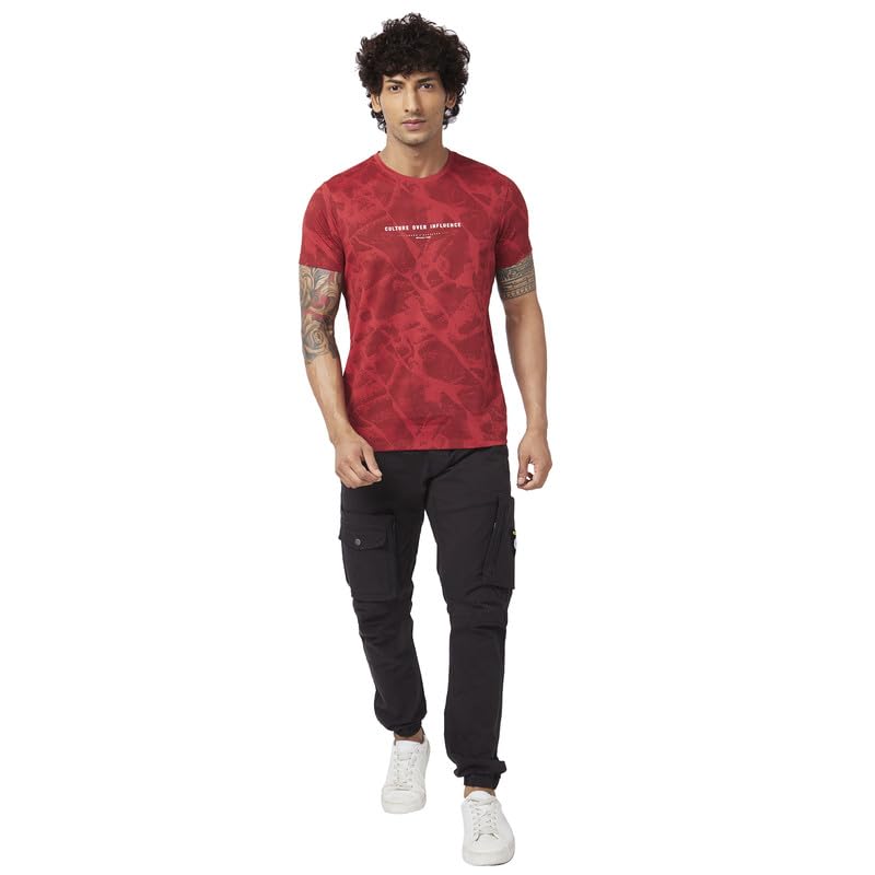 Image of Spykar Men's Slim Fit Round Neck Half Sleeve Printed Casual T-Shirt