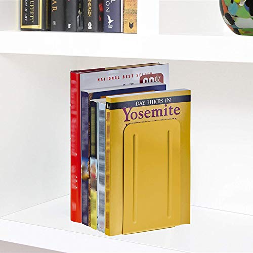 Acrimet Steel Metal Bookends for Shelves, Heavy Duty, for Large Books, 6 7/8" Tall X 4" Wide X 4 1/2" Deep, Yellow Colored, 1 Pair