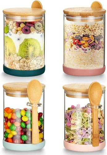 Catálogo para Comprar On-line Recipientes para cereales los 10 mejores. 47 U Chef Juego de 4 Frascos para Avena 17 OZ, Tarros de Vidrio con Tapa de Bambú y Cuchara, Recipientes para Desayuno, Tarros para Avena, Frascos con Tapa Hermética, Recipientes...