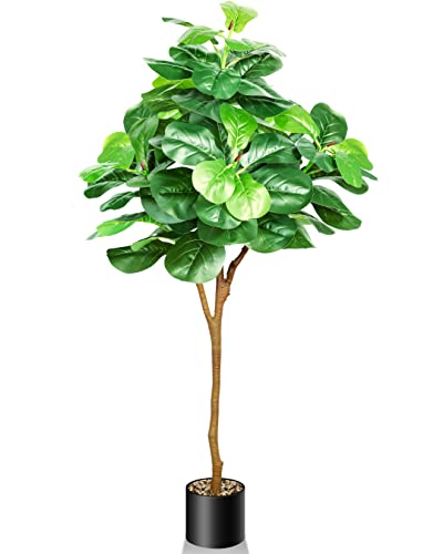 Kayfia Fake Tree Fiddle Leaf Fig Tree 50In/4Ft Ficus Lyrata Faux Plants Indoor With 70 Leaves Faux Tree In Black Nursery Pot Artificial Plants For Home Office Decoration #TOP23