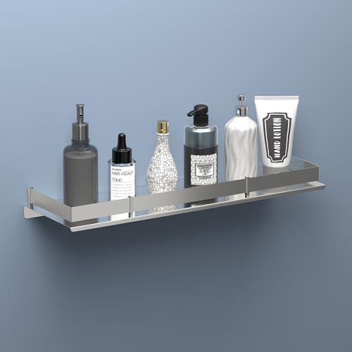 Kuber Industries Stainless Steel Wall Shelf 5x15 Inch | Multi-Purpose Rack for Bathroom & Kitchen | Storage for Toiletries, Spices & Essentials | Rust-Proof Chrome Finish - Silver