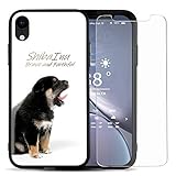 BEGALO iPhone XR 用【 ケース + ガラスフィルム 】 猫犬柄ケース ハイブリッドケース 2重構造 背面ガラス ポリカーボネート TPU/強化ガラス液晶保護フィルム 11H 指紋防止 日本製 旭硝子(マメ柴 柴犬)