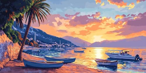Pintar por Numeros Adultos Playa Pintar por Numeros Bote DIY Manualidades Adultos Lienzos Para Pintar Kit con 3 Pinceles Pigmento Acrílico, Room Home Decor 70X140CM, Regalos Originales para Mujer