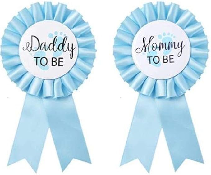 GDTO8820 CoolerthingsDG, Daddy to be & Mom to be Tinplate Badge Pin, Baby Shower Button New Dad Gifts Gender Reveals Party Baby Boy Blue Rosette Button Baby Celebration (Sky Blue)