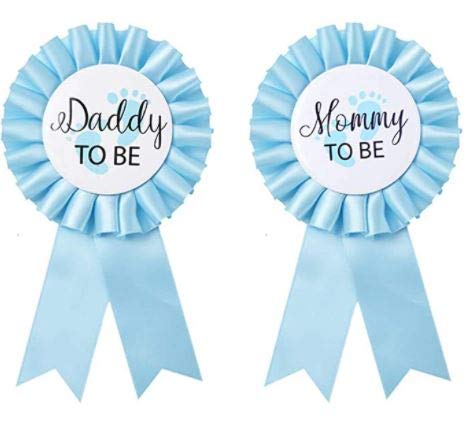 CoolerthingsDG, Daddy to be & Mom to be Tinplate Badge Pin - Baby Shower Button New Dad Gifts Gender Reveals Party Baby Boy Blue Rosette Button Baby Celebration (Sky Blue) XC