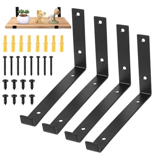 4 Pcs Scaffold Board Shelf Brackets Heavy Duty Shelf Brackets for Shelving Bracket Black Industrial Rustic Metal Wall Brackets with Lips for Scaffold Boards(237 mm/9.33 inch)