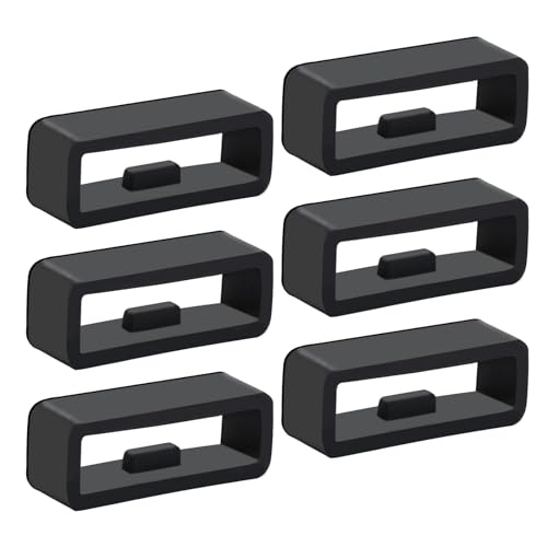 20mm Smart Watch Band Holder Loop, 6 Pcs Universal Silicone Watch Band Holder Replacement Black Rubber Watch Strap Retainer Loop Wristband Fastener Rings Parts Smart Watch Accessories - Black