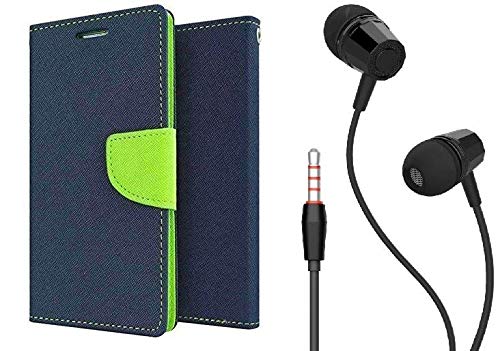 Anzio Soft Silicone Wallet Flip Cover Plus Handsfree for Oppo Neo7 (Blue)