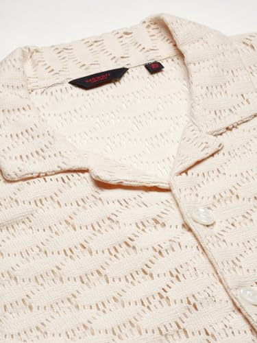 Image of SHOWOFFFF Men Solid Crochet Casual Shirt | Cuban Collar Half Sleeves Cotton Shirt for Mens | Relaxed Fit Regular Length Shirt for Men's
