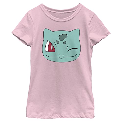 Pokémon Girls' Short Sleeve T-Shirt with Round Neck and Bulbasaur Face Design