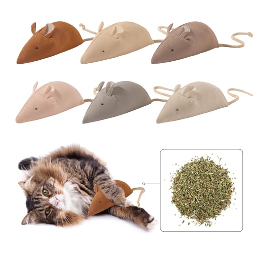 FILWY Catnip Mice Toys for Cats, 6PCS Large Interactive Fabric Mouse Toys for Indoor Adult Cats & Kittens, Encourages Cuddling, Kicking, Chasing, Playing and Chewing