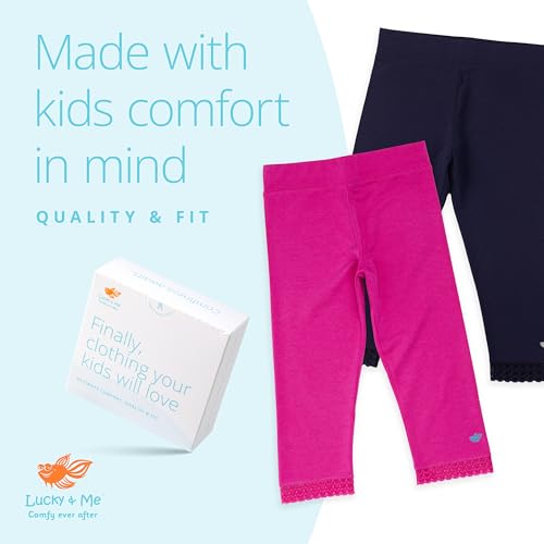 Lucky & Me Girls Leggings, Capri Length with Lace Trim and Wide Waistband, Jada 3 Pack4