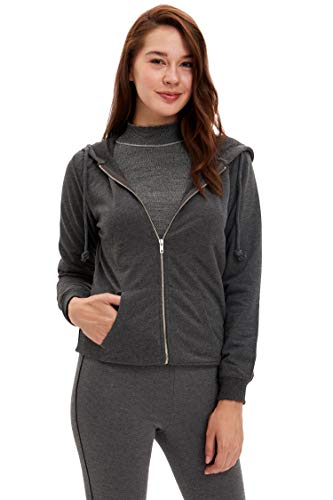 DeFacto - Chaqueta con capucha para mujer, casual, con cremallera y bolsillos Color gris oscuro. M