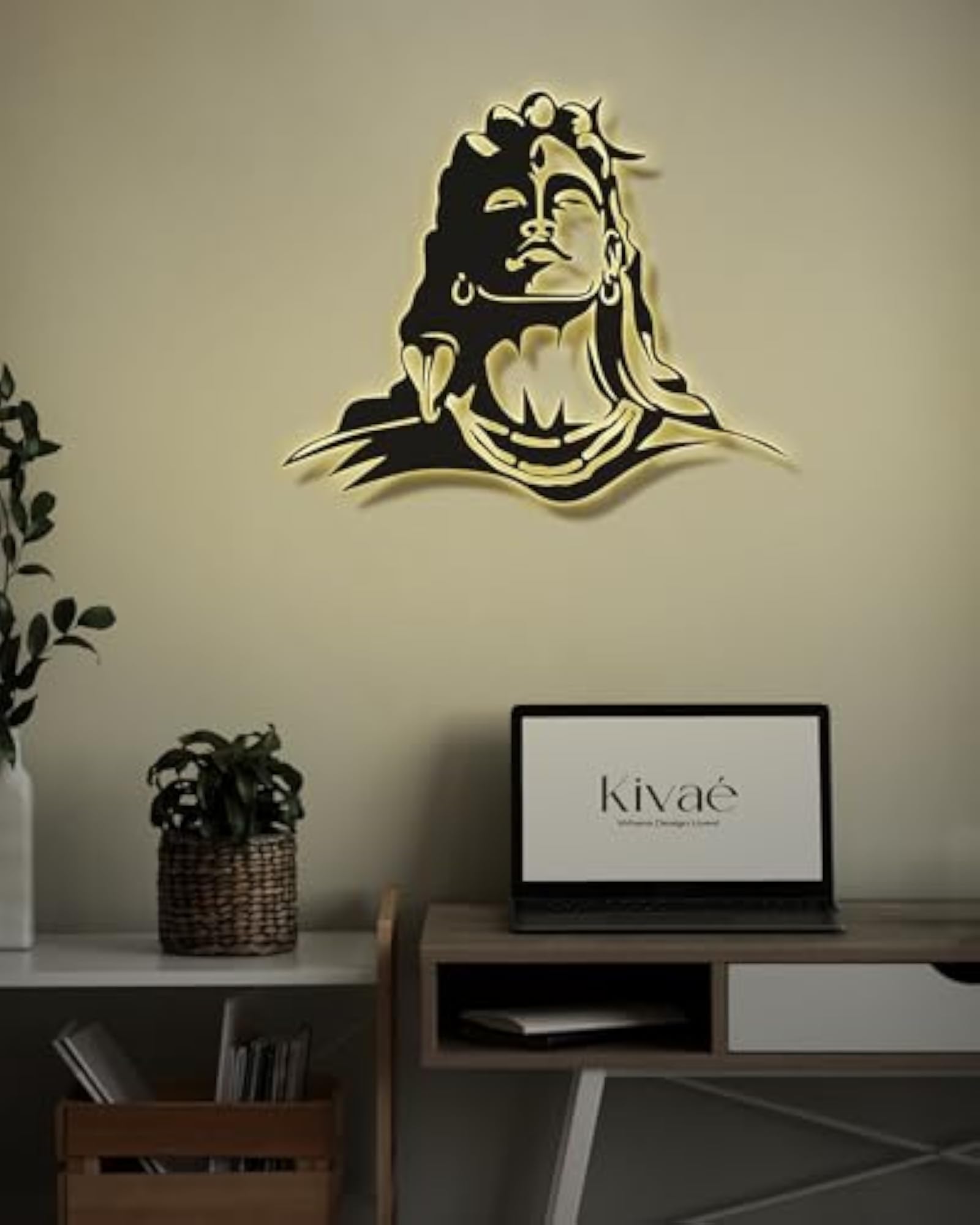 Adiyogi Wooden Neon Light Backlit Wall Art