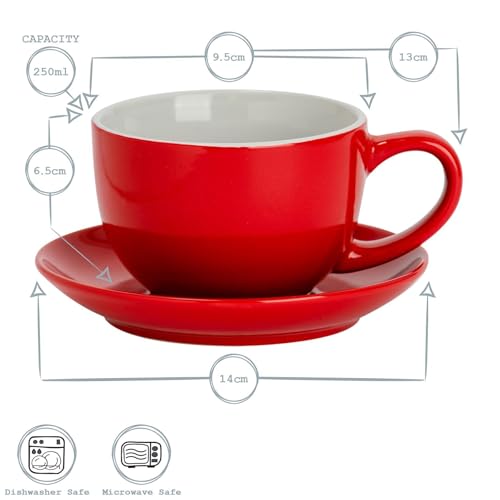 Argon Tableware Grey Cappuccino Cups with Saucers - Set of 6-250ml Dishwasher Safe Gloss Stoneware Cappuccino Cups and Saucer Set Coffee Mugs with Handle and Grooved Plate - Image 4