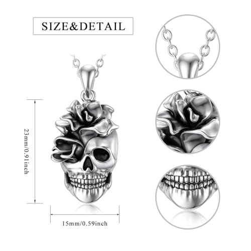 Seiyang Skull Necklace Sterling Silver Skull Pendant Gothic Jewelry Gift for Goth Lovers Halloween (with Gift Box)2