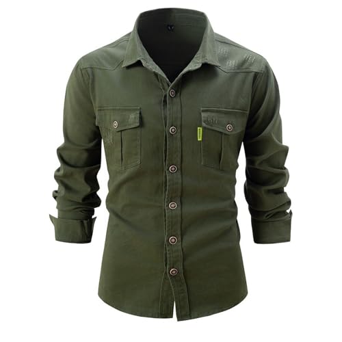 Lu's Chic Men's Shirt Jacket Soft Trucker Long Sleeve Cotton Shacket Fall Classic Button Casual Western