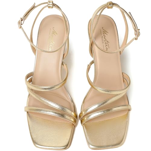 Image of Mostrin Womens Sandals Strappy Heels for Women Ankle Strap Lace Up Heels Square Open Toe Heels Tie Up Stiletto High Heeled Sandals for Prom, Party, Daily Wear