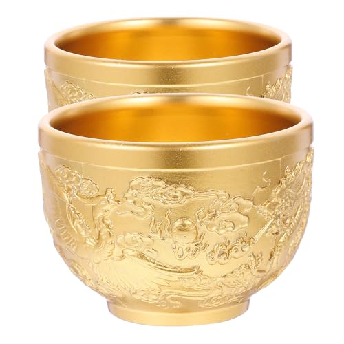 PRETYZOOM Buddhist Water Offering Bowls, 2pcs Brass Holy Water Cup Dragon Chalice Cup Gold Incense Burner Wine Glasses Buddha Worship Utensil