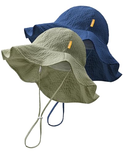 Image of HONGTEYA Baby Sun Hat Toddler Girl Beach Hat Sun Protection Adjustable Outdoor Summer Wide Brim Bucket Hat for Infant Kids