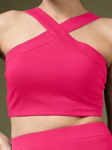 Image of OOMPH! Women Stretchable Relaxed Fit Crop Top With Stylised Shoulder Straps