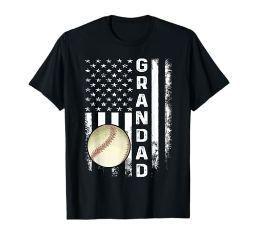 Baseball Grandad America Flag Vintage Christmas Xmas T-Shirt