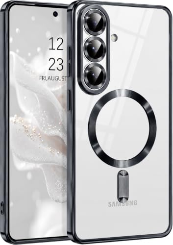 Image of VONZEE Clear Logo Electroplating Transparent Case for Samsung Galaxy S26 5G, Magnetic Plating [Support for MagSafe Charger] Electroplate TPU Cover- Black