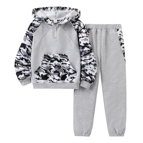 Image of OLMRJKD 5-12Y Boys Clothes 2 Piece Long Sleeve Quarter Zip Hoodie Sweatshirt and Sweatpants Fall Winter Sweatsuit