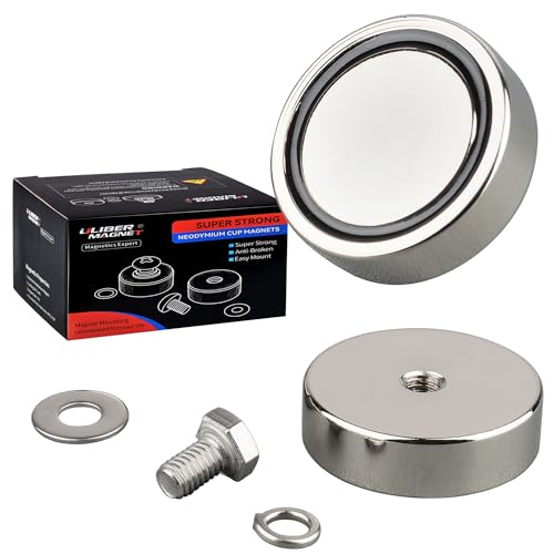 ULIBERMAGNET 88lb 2Pack Strong Neodymium Round Magnet with D1/4”-20 Female Thread, Powerful Magnetic Removable Mounting for Lighting,Tools, Equipment with Bolt