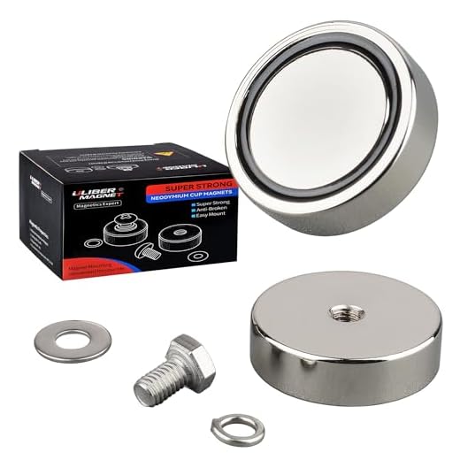 ULIBERMAGNET 88lb 2Pack Strong Neodymium Round Magnet with D1/4''-20 Female Thread, Powerful Magnetic Removable Mounting for Lighting,Tools, Equipment with Bolt