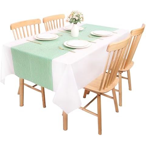Kesfey Green Striped Tablecloths for Events Cover