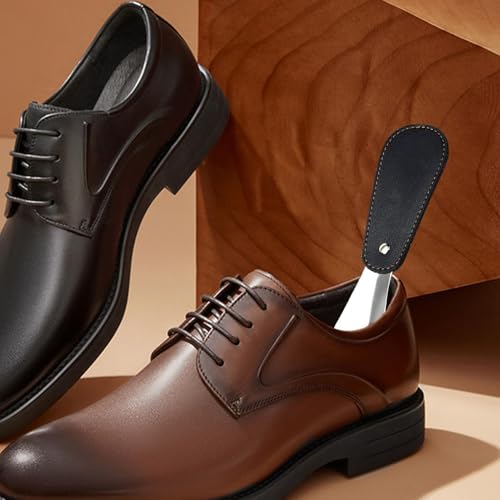 Whnbuij Chausse-pied en métal - Petit chausse-pied de voyage, chausse-pied en acier inoxydable avec revêtement en cuir PU, chausse-pied pour hommes, femmes, noir, Consulte la descripción – vue 3