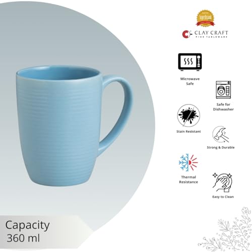 Image of Clay Craft Fine Ceramic Horizon Microwave Safe Coffee & Milk Mug, 360Ml, 1 Piece, Blue, Mug for Coffee, Ideal for Gifting, Perfect for Home & Office
