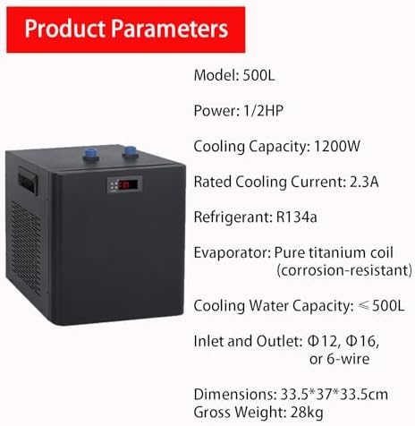 Aquarium Water Chiller Cooler,160/300/500L, Quiet Operations & Simple Control, for Multiple Aquaculture Scenarios (500L)
