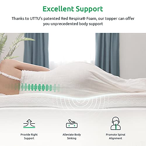 Uttu Mattress Topper Queen, 3-Inch Memory Foam Mattress Topper, Dual-Layer Cooling Bed Topper, Red Respira Foam Firm Topper, Soft Washable Cover, Certipur-Us (Queen Size) #TOP1