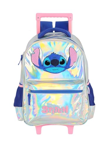 Mochila De Rodinha E Alca Stitch Holografica Prata Luxcel