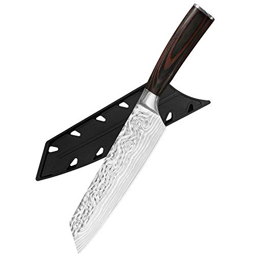 XYJ Gyuto Coltello da cucina a 7 pollici in acciaio inossidabile Coltelli chef giapponesi manico ergonomico con guaina