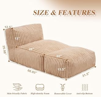 Hobestluk Big Bean Bag Lounger Chairs Large Beanbag Chair for Adults Bean Bag Sofa with Memory Foam Filled for Living Room, Bedroom or Balcony (Stripe Khaki)