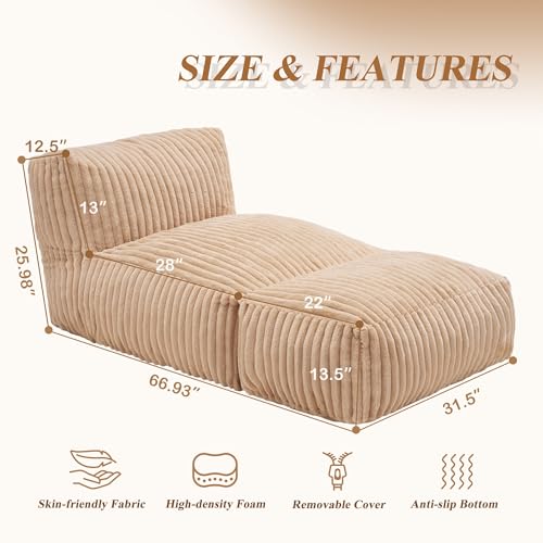 Hobestluk Big Bean Bag Lounger Chairs Large Beanbag Chair for Adults Bean Bag Sofa with Memory Foam Filled for Living Room, Bedroom or Balcony (Stripe Khaki)