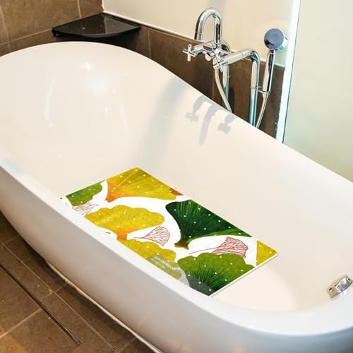 Tapete de PVC para bañera extra largo Art Colorful con diseño de ginkgo 6