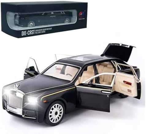 EROCK Exquisite car Model 1/24 Rolls-Royce Phantom Model Car,Zinc Alloy Pull Back Toy car with Sound and Light for Kids Boy Girl Gift. (Black)