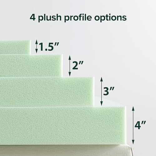 Image of ZINUS 2 Inch Green Tea Memory Foam Mattress Topper, Pressure-Relieving Layer, Ideal for Back Pain Relief, Compact WONDERBOX Packaging, CertiPUR-US Certified, Queen