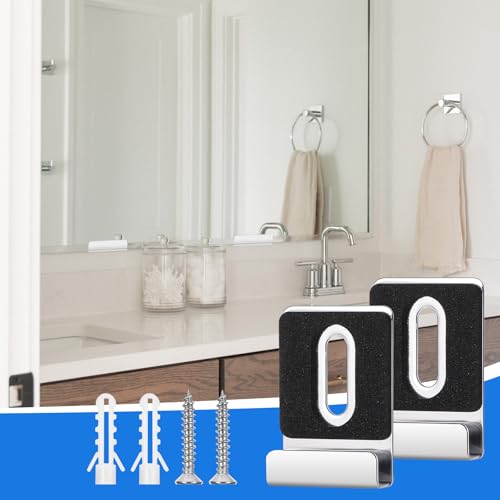 Image of 6 PCS Mirror Mounting Hardware, Stainless Steel Mirror Clips, J Type Heavy Duty Hanger Clip Kit, with Screws & Rubber Pads, for Frameless Mirrors, Wall Mounting, Wall Tile, Billboard (Silver)